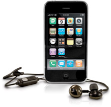 iPhone with NewerTech Hands-Free Mic and Earbuds for iPhone
