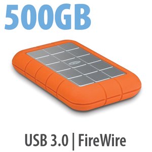 500GB LaCie Rugged All-Terrain Hard Disk - USB 3.0 & FireWire 800 Interfaces.