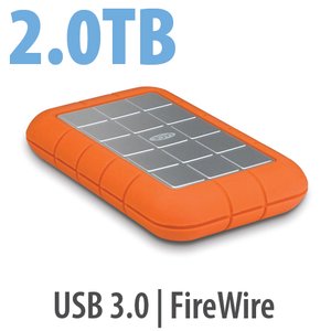 2.0TB LaCie Rugged All-Terrain Hard Disk - USB 3.0 & FireWire 800 Interfaces.