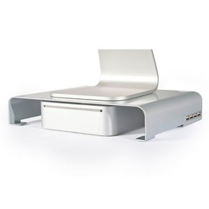 Macessity Stand By Mi v2 - Steel Monitor Stand for Mac mini with integrated 4 port USB 3.0 hub.