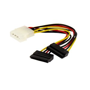 Serial ATA (SATA) HD Power Adapter Y-Cable: 4 Pin (Old Style) to 2 x 15 Pin SATA Power Connector