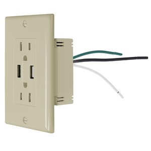 NewerTech Power2U AC 15A Outlet w/ 2x USB Charging Ports, 2x AC 110/120V - Ivory Color.