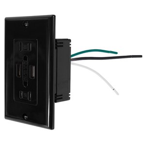 NewerTech Power2U AC 15A Outlet w/ 2x USB Charging Ports, 2x AC 110/120V - Black Color.