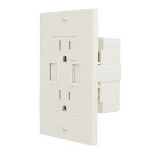 NewerTech Power2U AC 15A Outlet w/ 2x USB Charging Ports, 2x AC 110/120V - Almond Color.