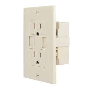 NewerTech Power2U AC 15A Outlet w/ 2x USB Charging Ports, 2x AC 110/120V - Ivory Color.
