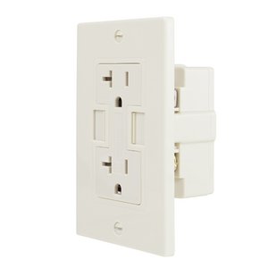 NewerTech Power2U AC 20A Outlet w/ 2x USB Charging Ports, 2x AC 110/120V - Almond Color.