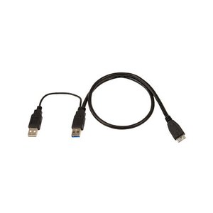 0.5 Meter (21") USB 3.0 Micro-B to dual USB 3.0 cable for external hard drives ("Y" cable). Black.