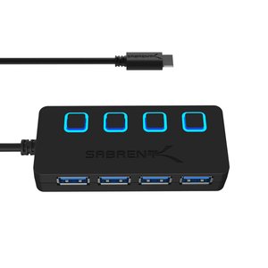 Sabrent USB Type C to 4-Port USB 3.0 Hub with Individual Power Switches and LEDs