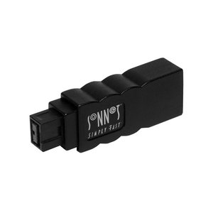 2-inch Sonnet Technologies 9-pin male (FW800) to 6-pin female (FW400) connector adapter.